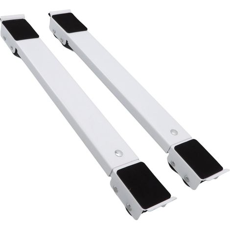Lot de 2 roulettes extensibles pour appareils électroménagers, supportant jusqu'à 300 kg, pour le déménagement de meubles. Base rétractable et réglable avec roues blanches et noires.