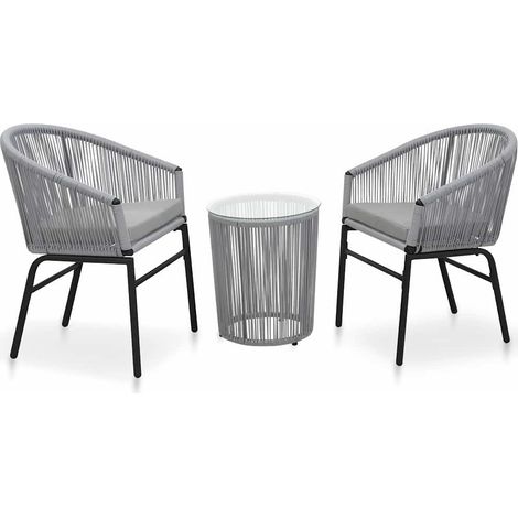 Ensemble Table + 2 chaises de bistro - Table à manger avec Chaises avec coussins Rotin PVC Anthracite BV460860 - BonneVie (1/5)