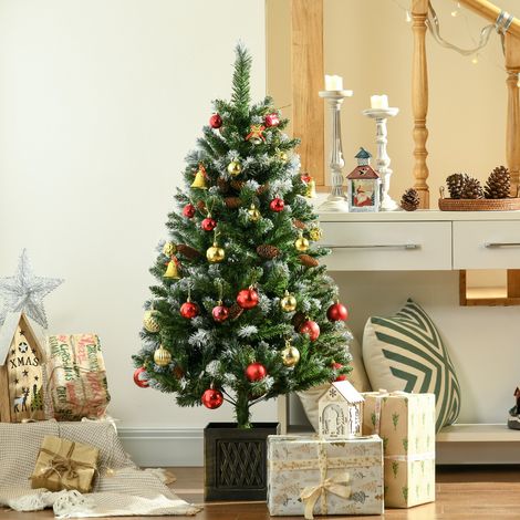 Árbol de Navidad Artificial 120 cm Árbol de Navidad Nevado con 328 Ramas y Soporte Metálico Decoración Navideña Verde (1/5)