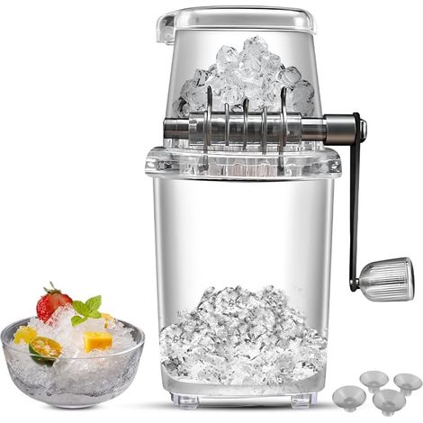 Tritaghiaccio manuale a manovella, portatile, con lame in acciaio inossidabile, ideale per ghiaccio tritato, granite, frullati, cucine e bar. (1/5)