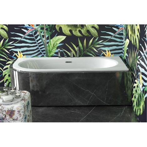Baignoire asymétrique droite blanc avec bonde dorée AVITA SLIM +170x75 (1/5)