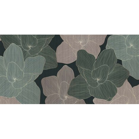 Papier peint panoramique floral beige & vert Tapisserie panoramique salon motif fleur Papier peint panoramique idéal chambre adulte (1/2)