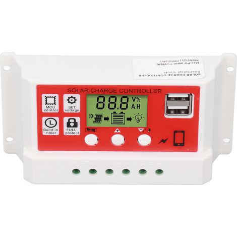 Régulateur de charge solaire PWM 30A 12V/24V pour batterie lithium contrôleur photovoltaïque écran LCD (1/5)