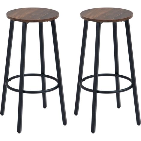 Lot de 2 tabourets de bar industriel - Métal - Repose-pieds - Cuisine/salle à manger - 120 kg - 42x42x65 cm - Marron (1/5)