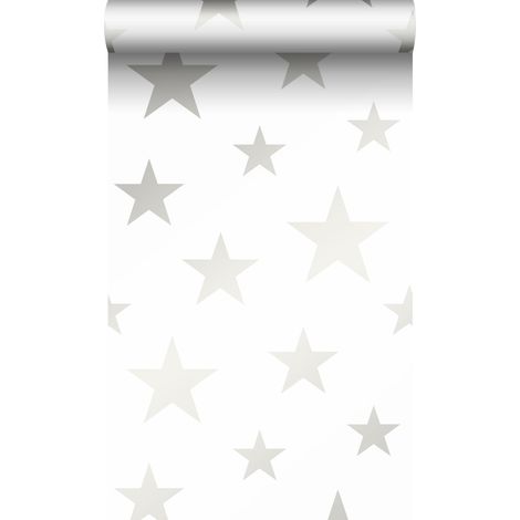 papier peint étoiles blanc mat et argent brillant  - Origin Wallcoverings