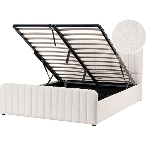 Ottoman Bed White Boucle EU Double Size 4ft6 Tufted Headboard Metal Legs Modern Design LUNAN (1/5)