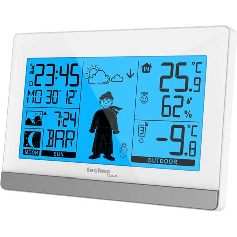 Technoline WS9612 in bianco, con temperatura interna ed esterna, previsioni meteo, orologio radio (1/2)