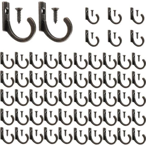 Lot de 58 crochets muraux, petits crochets porte-manteaux, supports individuels pour tasses à café et torchons de cuisine, couleur bronze. (1/5)