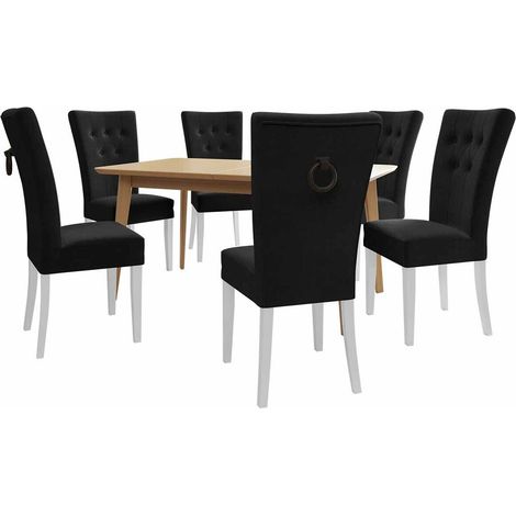 Conjunto de mesas y sillas para comedor Racine 144, Negro, 76x80x140cm, Diámetro: 0, Número de asientos: 6, Estilo: Clásicomoderno (1/5)