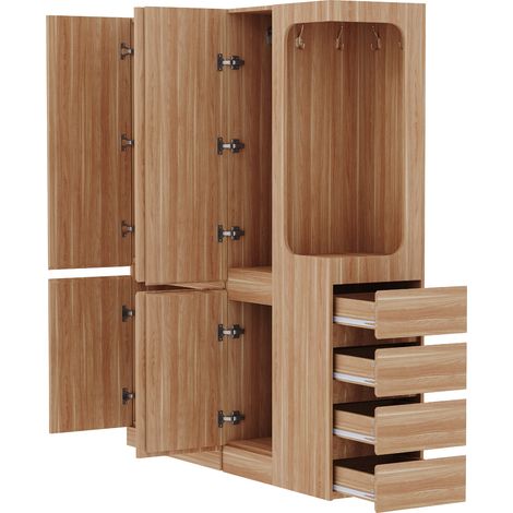 Offener Kleiderschrank 140 x 40 x 170 cm mit Schubladen und Fächern, Naturholzoptik, MODENUIT (1/5)