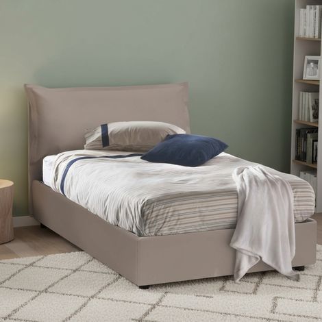 Talamo Italia Cama de plaza y media Letizia, Cama contenedor con tapizado en ecopiel, 100% Made in Italy, Apertura frontal, con colchón 120x200 cm incluido, Tórtola, con embalaje reforzado (1/5)