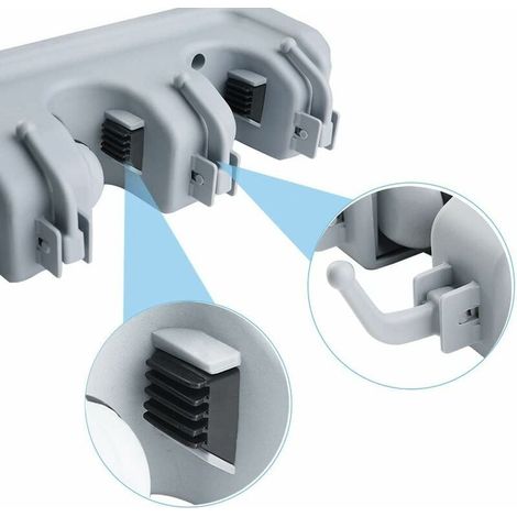 Multifunktionale Wandhalterung für Besen, Aufbewahrungsleiste für Küche (5 Schlitze und 6 Haken), Garage, Waschküche – Grau (1/5)