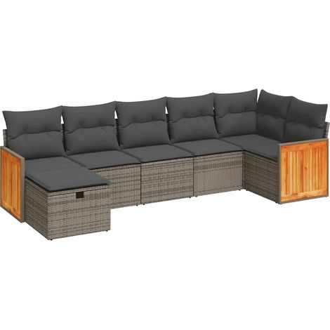Set de sofás de jardín 7 pzas con cojines ratán sintético gris vidaXL (1/5)
