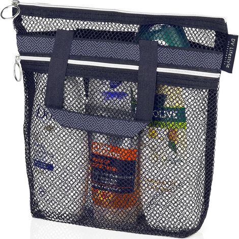 Sac De Douche En Maille - 26 X 25 X 7 Cm - Avec Fermeture Éclair Et 2 Poches - Pour Salle De Bain Gym Voyage Camping Plage - 1 Pièce (1/5)