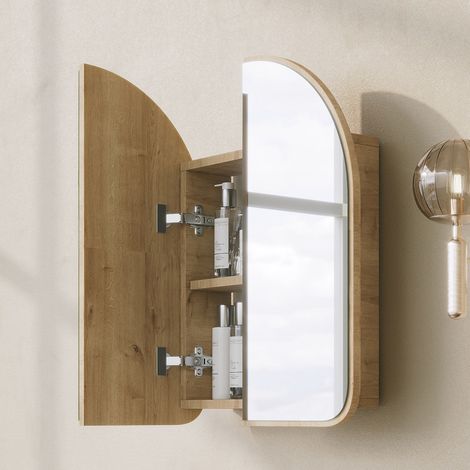 Mueble Colgante Vigano, Espejo Incluido, un Estante, 2 Puertas, 60x70h cm Roble Marrón (1/5)