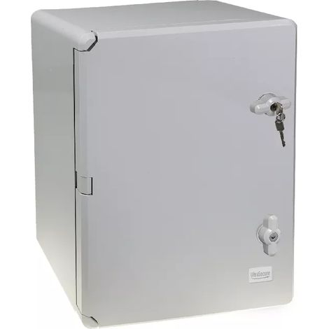 Coffret mural haute-résistance boîtier 400 x 300 x 220 - Porte pleine / Serrure clé / Plaque montage / IP65 / ABS (1/5)