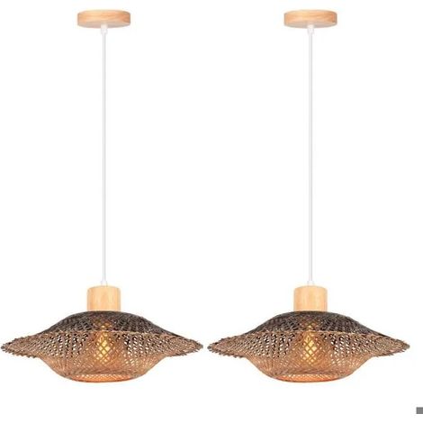2pcs Rétro Suspension Luminaire Industriel,E27 Lampe de Plafond Vintage en Bambou Lustre Style Pastoral pour Salon Chambre (1/5)