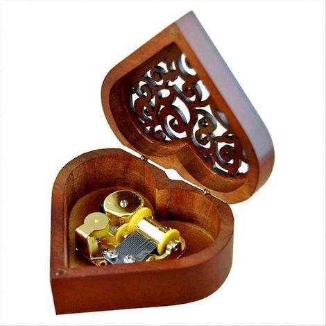 Boîte à musique en bois sculpté en forme de cœur, mécanisme en forme de cœur, cadeau de Noël (1/5)