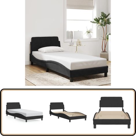 Bettgestell mit Kopfteil ohne Matratze Schwarz 90x200 cm Samt - Samtbettwäsche - Doppelbett - Boxspringbett - Lattenrost - Schlafzimmer Dekoration