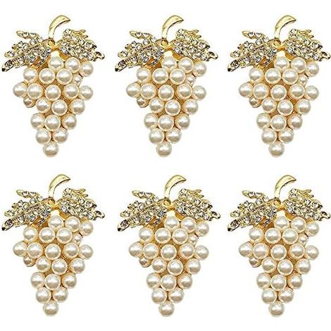 Gold Grape Napkin Rings Set Of 6, Sparkling Imitation Diamond Pearl Napkin Rings, Inlay Alloy Napkin Ring Holder for Christmas Wedding Banquet Restaurant (1/5)