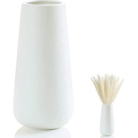 Vase Céramique - Blanc - Design Moderne Minimaliste - Pour Fleurs Fraîches ou Séchées - Salon Bureau Cuisine Table - 1 Pièce