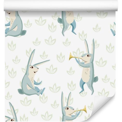 Papel pintado de conejos alegres para salón y dormitorio, 50x1000 cm. (1/5)