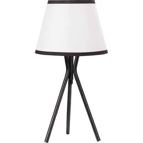 Beyamis Metall-Dreibein-Tischleuchte, Tischleuchte mit Stoffschirm und E27-Fassung (max. 40 W), modernes Design für Schlaf- und Wohnzimmer, Ø 25 x 50 cm, Weiß und Schwarz