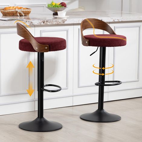 Ensemble de 2 tabourets de bar pivotants à 360° avec dossier en noyer noir et réglables rouge - qualité supérieure et confort optimal (1/5)