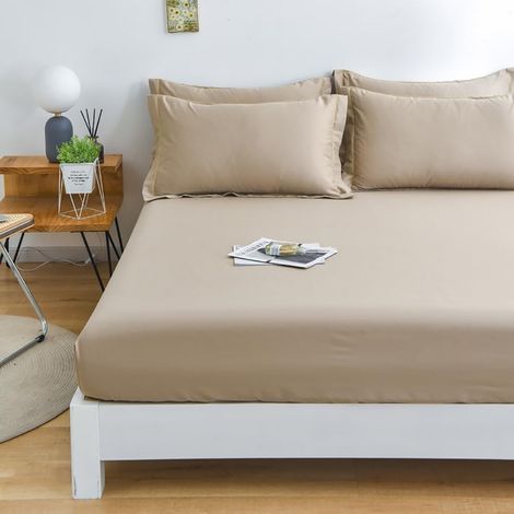 1 Drap Housse, Microfibre, 140x200 cm, Bonnet 30 cm, Kaki, Matelas Épais