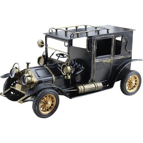 A black sheet metal model car in retro European and American style, a handcrafted metal object for photography, bars and cafes. (1/5)
