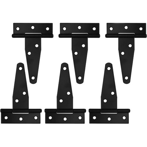 Lot de 6 charnières de porte noires en T - Charnières de porte en métal - Charnières de porte pour portes de hangar, porte de grange, porte de jardin, porte de hangar (1/5)