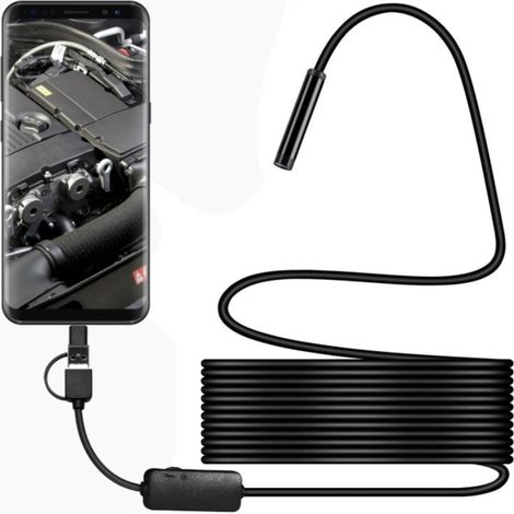 cordon souple de 5 m Endoscope USB 3 en 1 Ultra-Mince Semi-Rigid Cable étanche IP67 HD Caméra Serpent Caméra d'inspection (1/5)