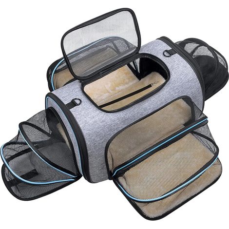 Vierseitig erweiterbare Haustiertransportbox, flugtauglich, weich mit Fleece-Kissen für Katzen, Welpen und Kleintiere - sfygv (1/3)