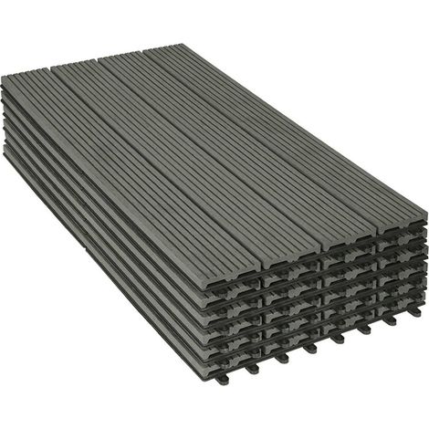 WOLTU 12er-Set WPC Terrassenfliesen mit Klicksystem Terrassendielen Holz-Optik 30x60cm, Fliese Bodenfliese Klickfliese Bodenbelag Hellgrau (12 Stück / 2 m²) (1/5)
