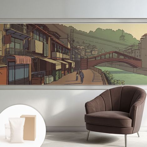 Papier peint décoratif avec colle pour salon, chambre à coucher et bureau – Design moderne et facile à poser Paysage pastel 250x104 cm (1/5)