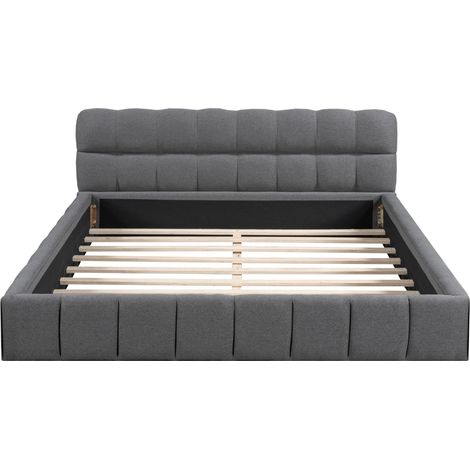 Letto matrimoniale 140x190 cm, letto imbottito per adulti con testiera e rete a doghe, grigio (1/5)