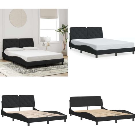 Bettgestell ohne Matratze Schwarz 140x190 cm Samt - Bettsystem - Doppelbett - Boxspringbetten - Samtbett - Schwarzes Bett - Home & Living (1/5)