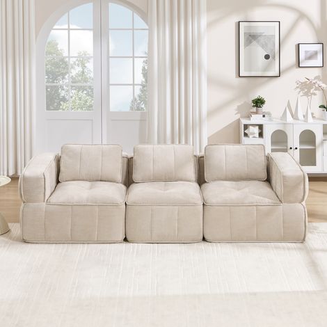 Canapé, Tissu, Modulaire + Sans montage + 32D haute densité, Salon, Beige, Confortable (1/5)