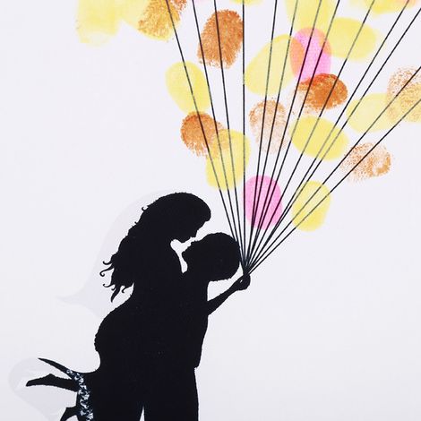 Toile Arbre à Empreintes Doigts / Empreintes de Pouce Signature des Invités de Mariage (3 Un Bouquet de Ballons) (1/5)