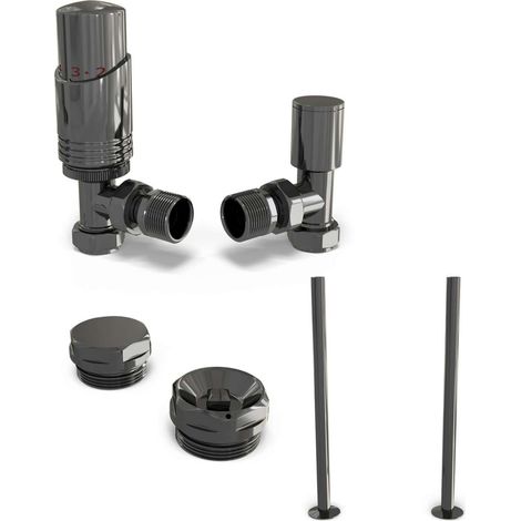 Talus Bold - Thermostatic Radiator Valve & Installation Kit - Black Nickel Angled 15mm