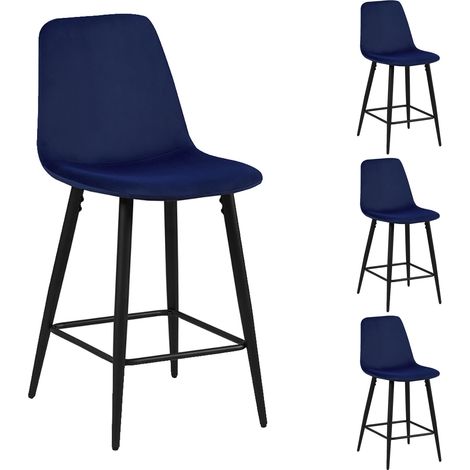 Lot de 4 chaises de bar 42x51,5x98 cm en velours bleu foncé - POKSI