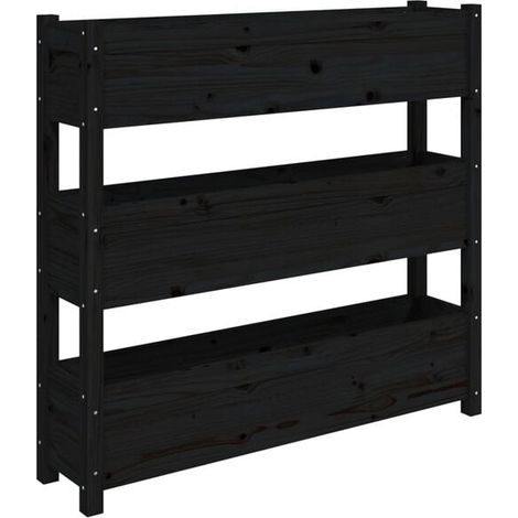 Pot de fleurs noir, dimensions 112x25x104,5 cm, en bois de pin massif. (1/5)