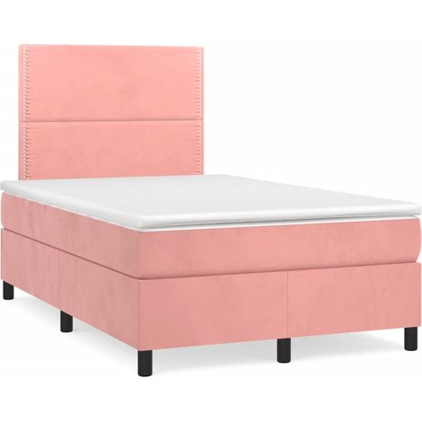 Sommier à lattes de lit avec matelas rose 120x190 cm velours vidaXL (1/5)