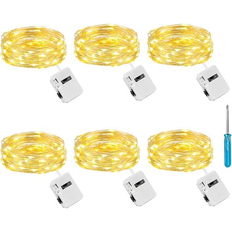 6 guirlande led à pile, 2 m, 20 led, blanc chaud, 3 modes, ip65, intérieur/extérieur, décoration fête noël mariage (1/5)