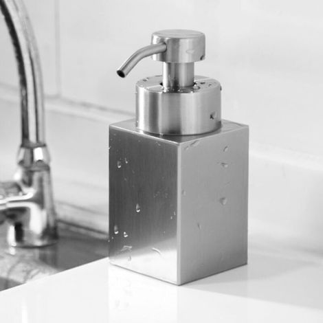 Set di 1 dispenser di sapone in acciaio inox 304, 350 ml, per shampoo, schiuma, lozione, argento - Crezuo (1/4)