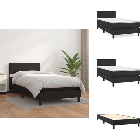 Sommier à lattes de lit avec matelas Noir 90x200 cm Similicuir - Lit Double - Lit Plateforme - Literie - Chambre À Coucher - Meuble De Rangement (1/5)