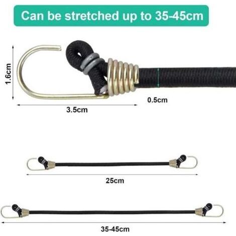 Tendeur Elastique avec Crochet, 10 Pcs 25cm Sangles de Rangement Robustes, Universels Robustes Tendeurs Sandow, Sangles de Tension Multifonction pour Vélos Et Tentes, Sangle à Bagage, Noir (1/4)
