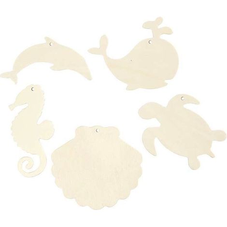 Décorations à suspendre - CREOTIME - Animaux marins - 5 pièces - Bois - Intérieur (1/2)