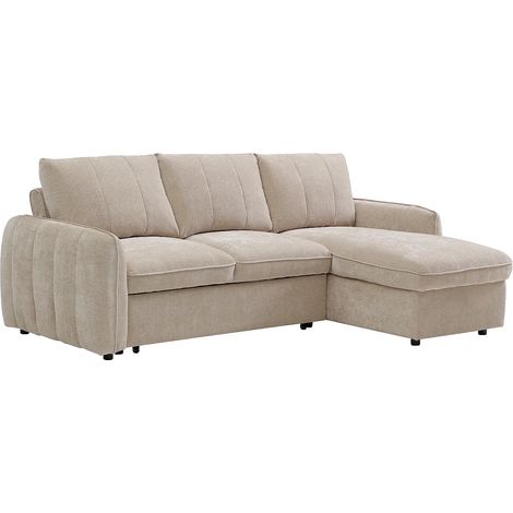 Divano letto angolare reversibile con contenitore in tessuto testurizzato beige NALOCI (1/5)