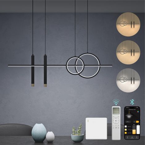 Mai & Mai Lampadario Sospensione 30W, 100 CM, Metallo Base, Lunghezza Filo 150 CM, Altezza regolabile, Lampada da Soffitto a Sospensione per Camera da Letto, Cucina e Soggiorno, Nero, Alivetta (1/5)